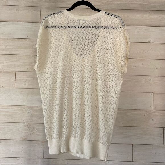 Banana Republic Linen Blend Knit Lace Top Sweater Off-white Size L - Picture 4 of 5